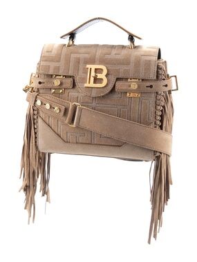 Balmain Taupe Suede Fringed Top Handle Satchel with Gold BB Hardware! Excellent